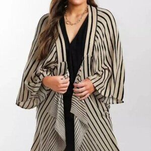 BKE Black and Cream Striped Drape Kimono